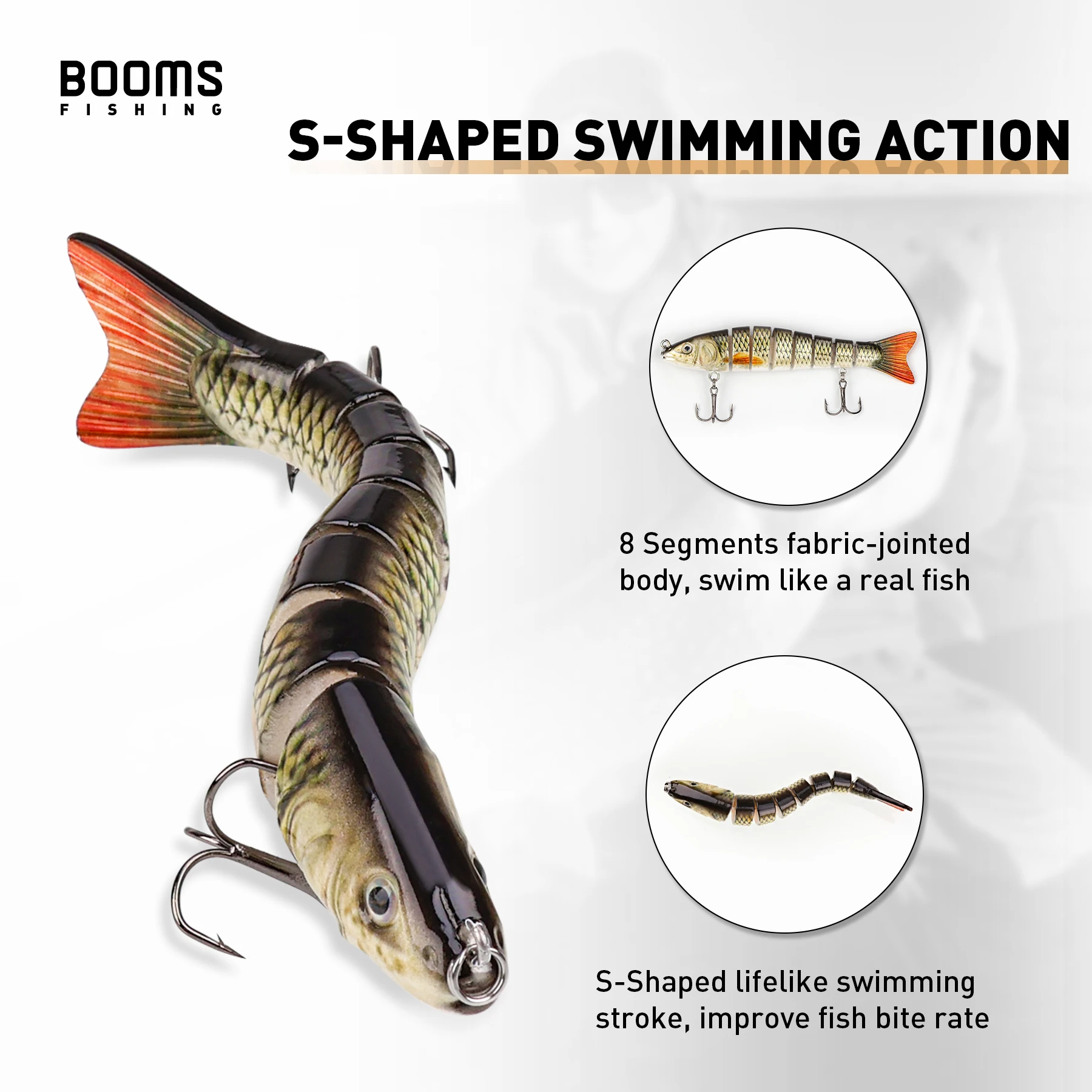 Booms Fishing MJ2 3 uds señuelos duros 10cm 29g Swimbait cebo anzuelo señuelo de pesca hundimiento lento biónico segmentado aparejos oscilantes cebo - imagen 3