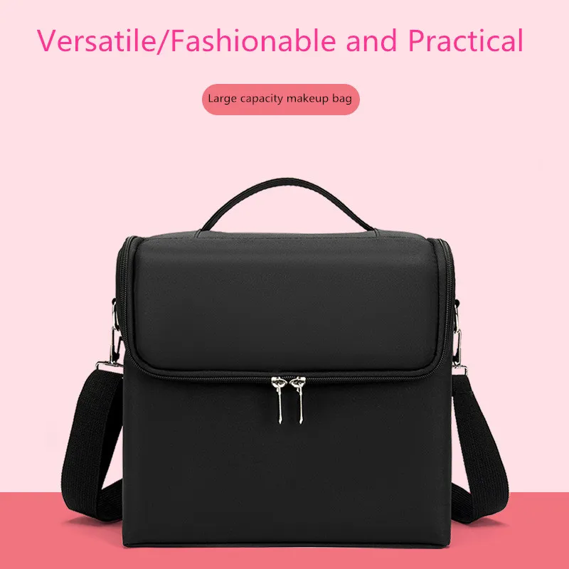 Estuche de tren de transporte de maquillaje grande para mujer, caja de almacenamiento de bolsa de viaje, estuche organizador de uñas profesional de 4 niveles con ajustable - imagen 3