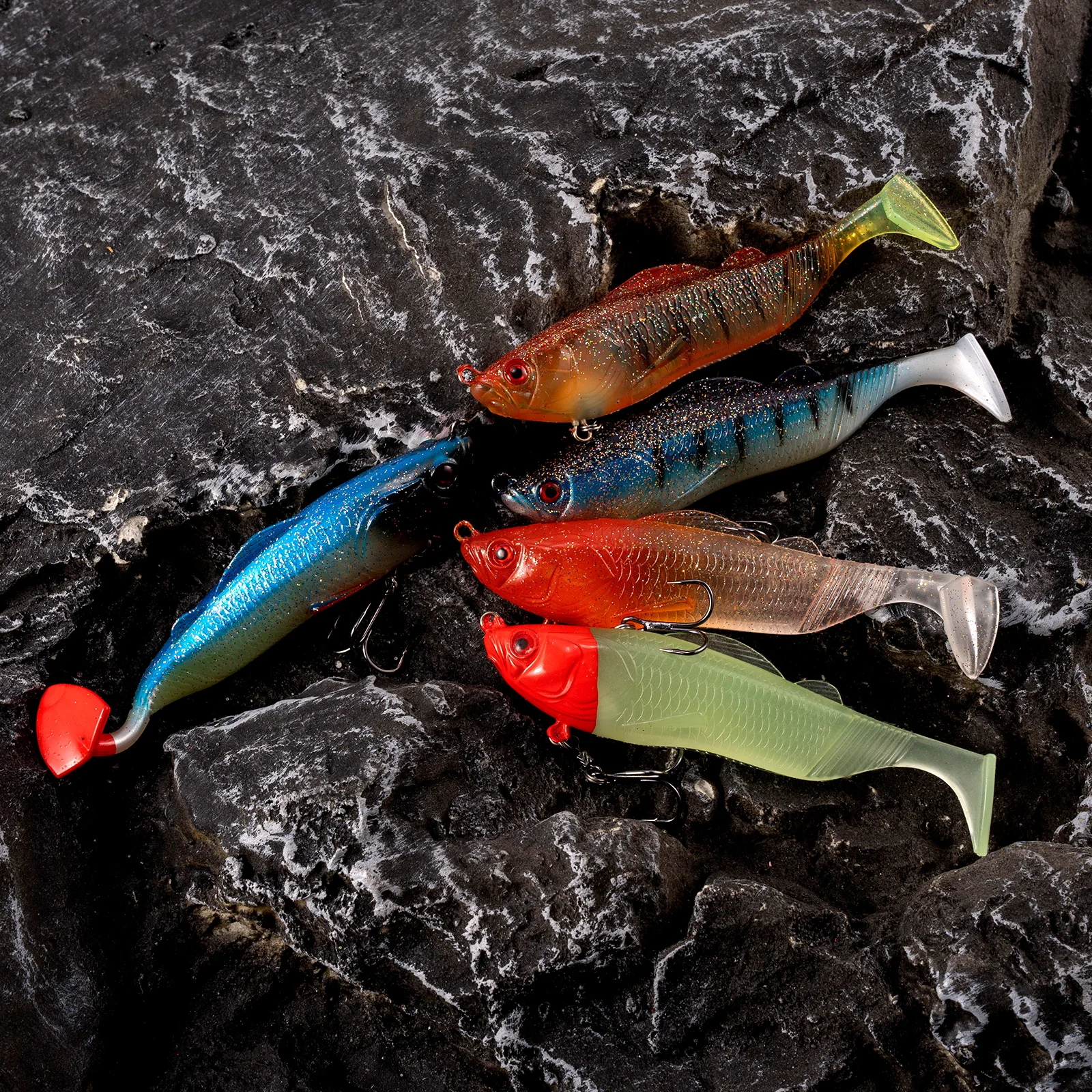 Señuelos de Pesca blandos, cabeza de plantilla de 12cm/27g, cola de paleta, anzuelo triple de goma grande, cebo Artificial para trucha, Zander, lubina, perca de agua dulce - imagen 2