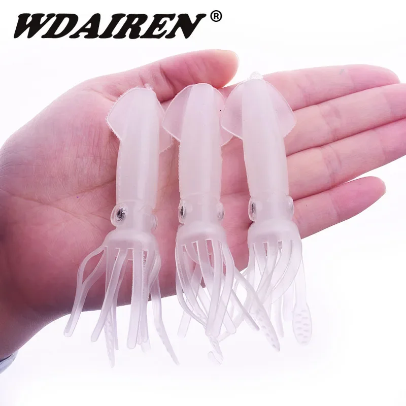 Señuelo de Pesca de calamar biónico luminoso, 5 uds., 100mm, 8g, cebo Artificial de silicona suave, fácil brillo, aparejos de Pesca - imagen 5