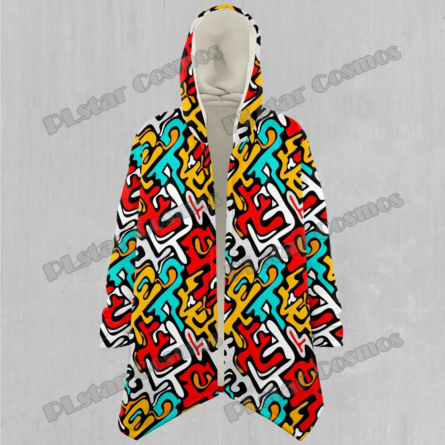 Capa con capucha y forro de Sherpa para hombre con estampado 3D de grafiti callejero y rompecabezas, capa gruesa y cálida informal para invierno DP79 - imagen 3