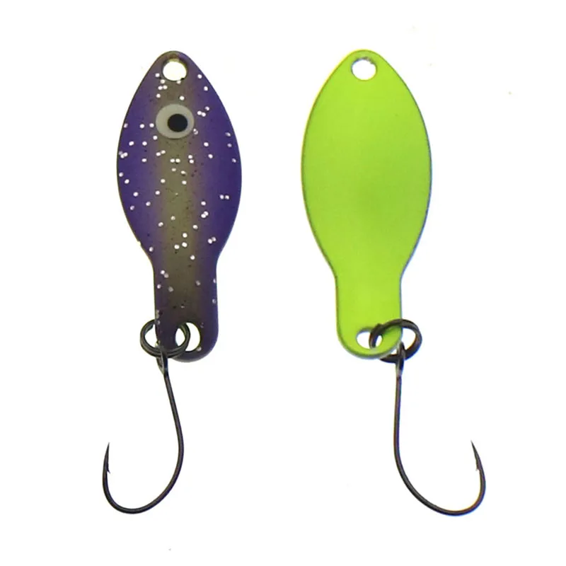 Cuchara de trucha con ojos luminosos, 34mm, 2,7g, cebo de Metal duro, cebo giratorio, Color UV, cucharas de pesca, señuelo - imagen 4