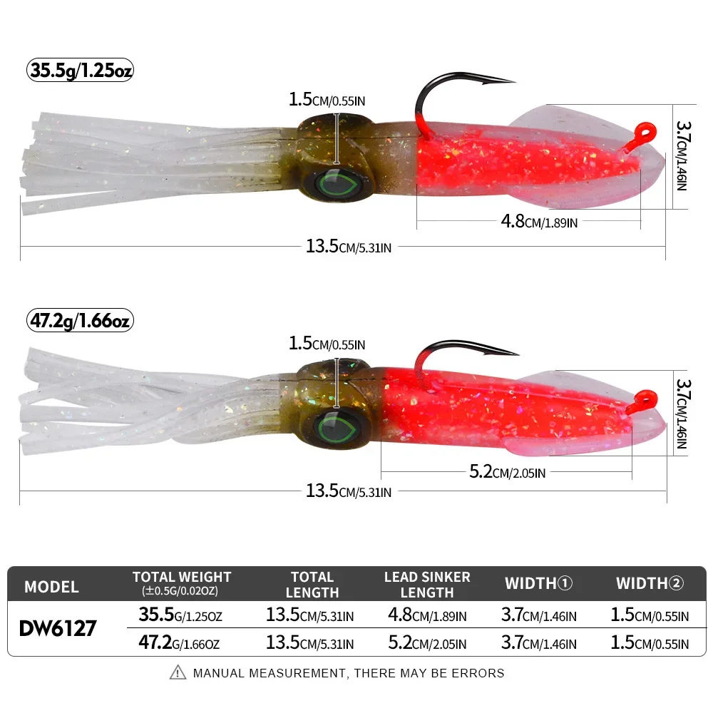 Cebo de calamar suave, señuelo de pesca Trolling, plantilla de cabeza de pulpo, 35,5g, 47,2g, plantilla de calamar UV luminosa para pesca en barcos de aguas profundas, cebo Wobblers - imagen 5