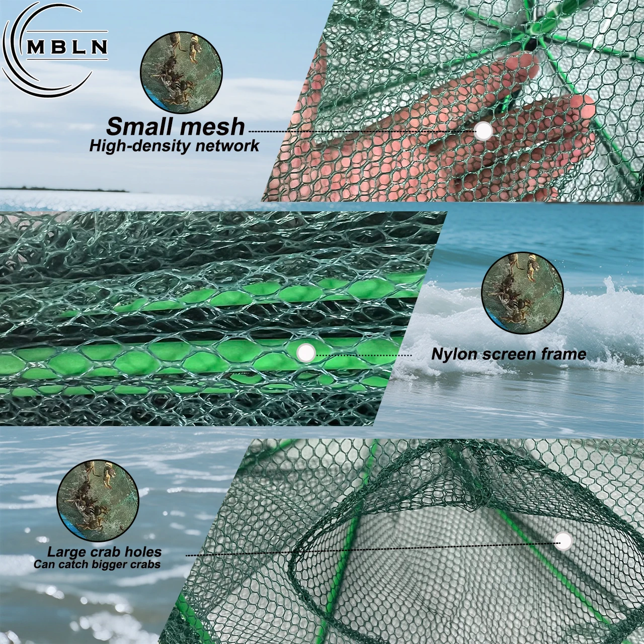 Trampa para cangrejos plegable hexagonal de malla fina nailon PA - imagen 3