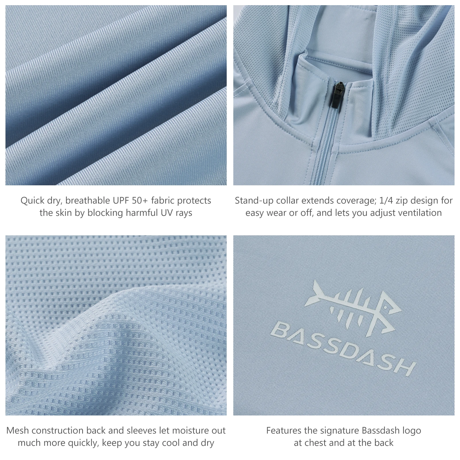 Bassdash-Sudadera con capucha UPF 50 + Performance para mujer, camiseta de manga larga con media cremallera, protección UV, camisa de pesca y senderismo