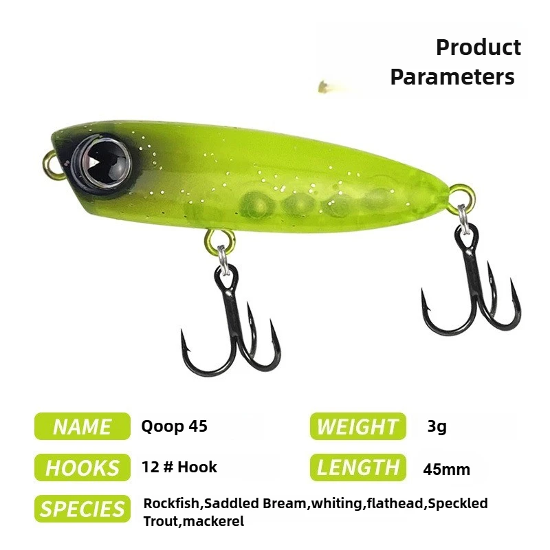 Mini señuelo Popper de hundimiento lento, Wobbler duro Artificial, aparejos de pesca Ajing Ima Qoop 45, cabeza plana, trucha escurallada, cebos de caballa - imagen 4