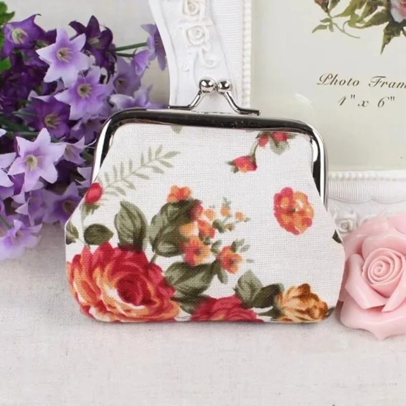 Mini bolso tipo billetera para mujer y niña, monedero de lona con estampado de flores rosas Retro, billeteras con hebilla, Mini bolso de regalo - imagen 3