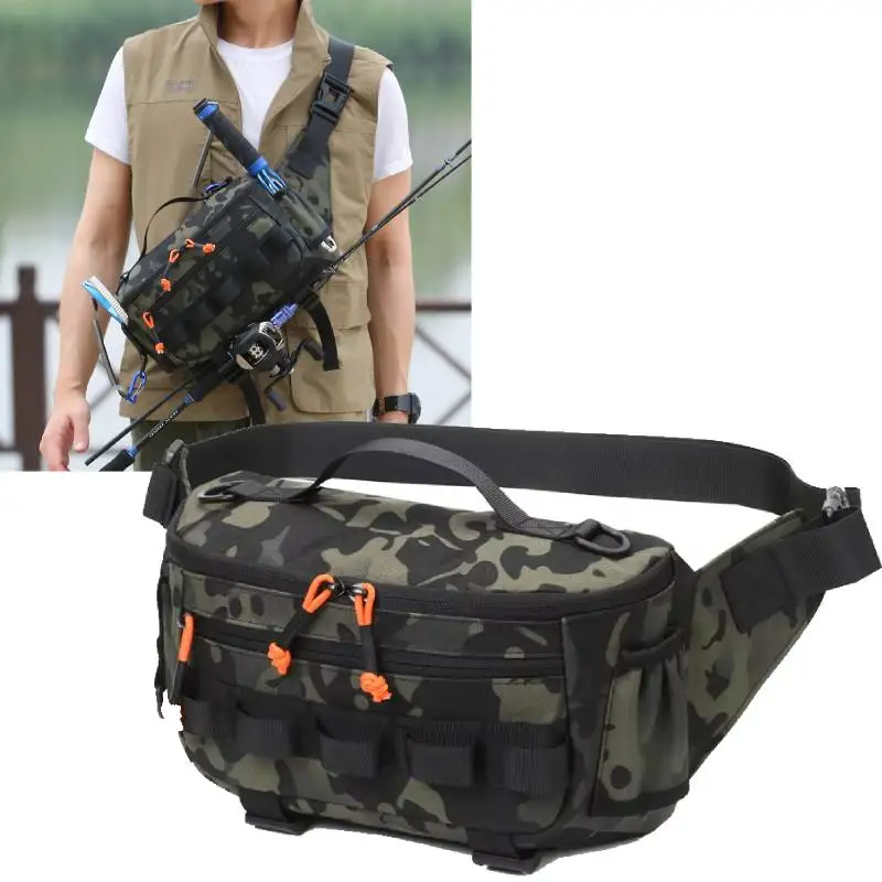 Bolsa de pecho de pesca Molle, cinturón táctico, riñoneras para exteriores, senderismo, correr, bolsa de aparejo de pescado, riñonera grande de almacenamiento para deportes y caza