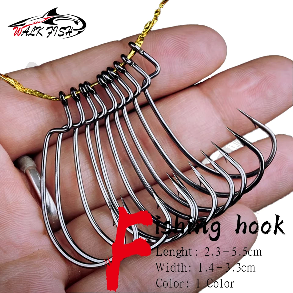 WALK FISH 50 Uds 2,3-5,5 cm anzuelo de pesca de acero al carbono anzuelo de manivela ancha anzuelo compensado señuelo de gusano suave anzuelo de pesca anzuelo de púas carpa