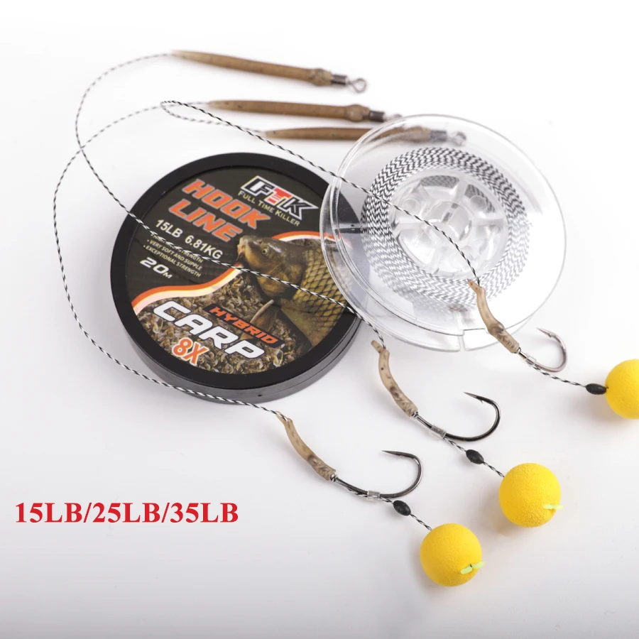 NGB-sedal de pesca de carpa de 20M, camuflaje sin plomo, 8 cables trenzados, accesorio para aparejo de pelo, 15LB, 25LB, 35LB - imagen 5