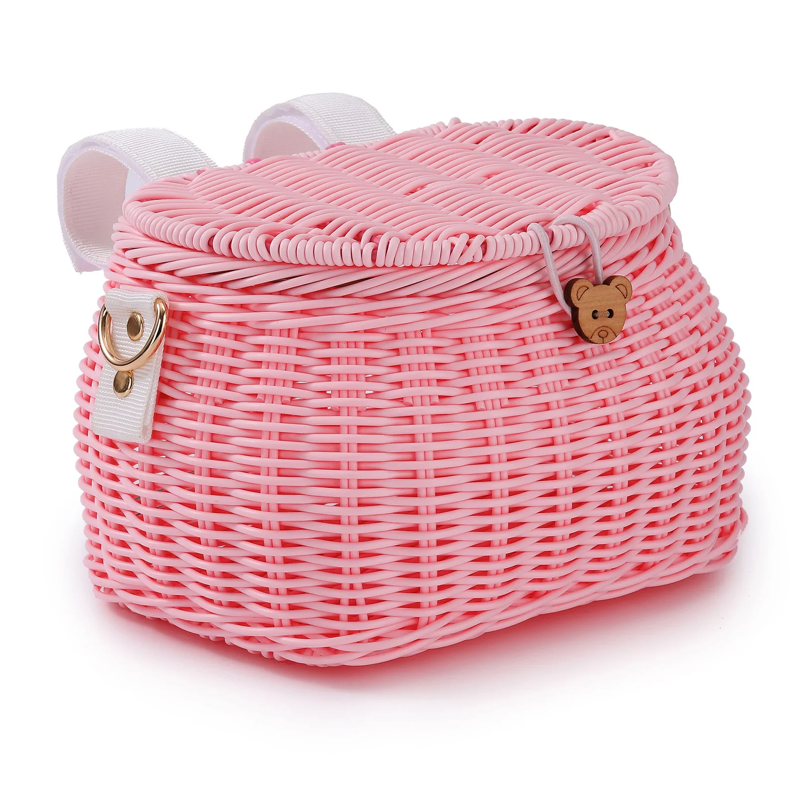 Cesta delantera bicicleta con tapa tejida a mano color macarrón - imagen 5