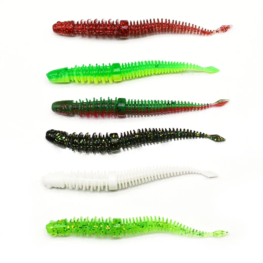 12 Uds. Swimbaits blandos 8cm cola de aguja TPR señuelo Artificial gusano para aparejos de pesca de lubina plantilla de hielo lombriz de tierra para agua dulce y agua salada - imagen 5