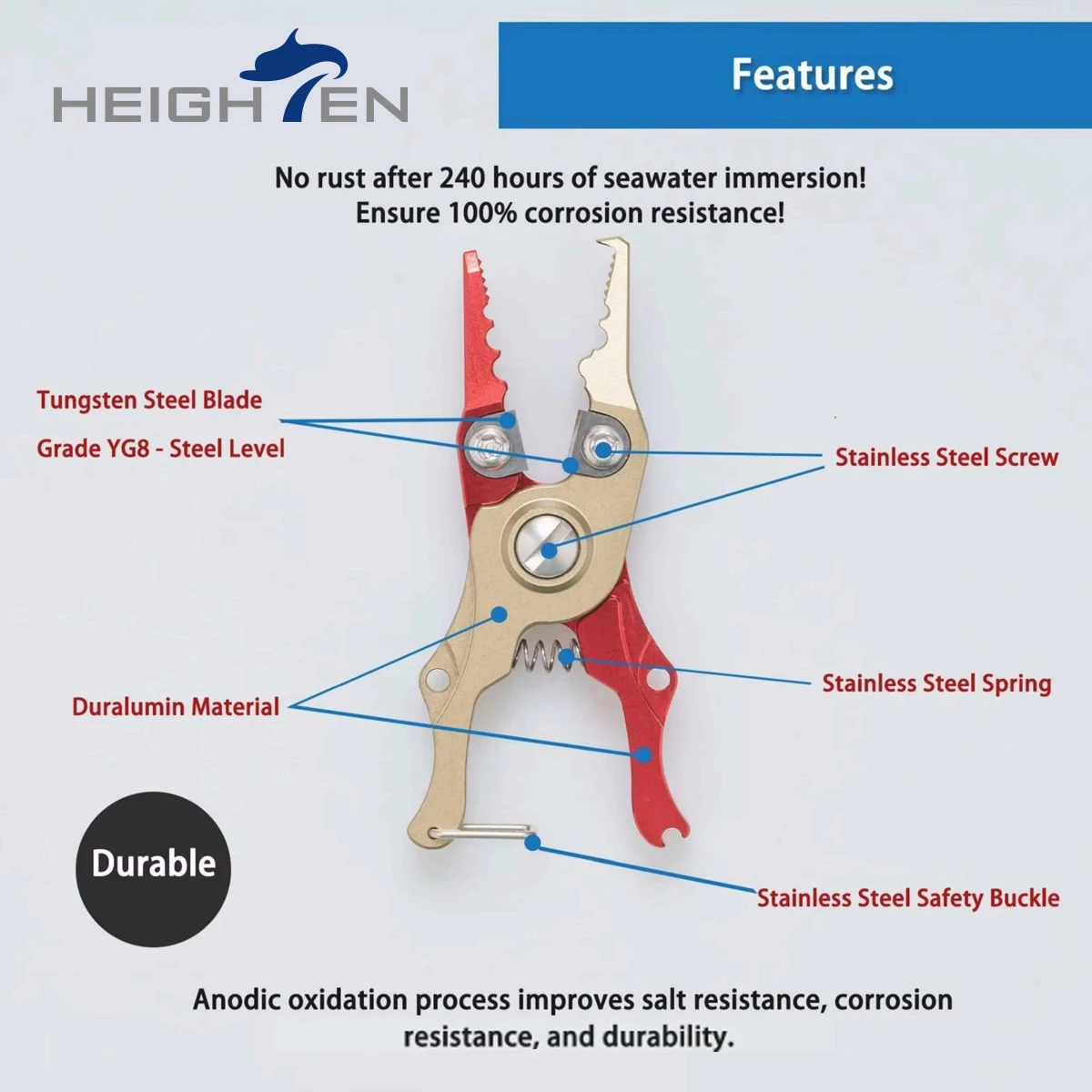 HEIGHTEN-Alicates de pesca ultrapequeños, cuerpo Duralumin, cortador de línea multifuncional, removedor de anzuelos, herramientas de pesca al aire libre - imagen 3