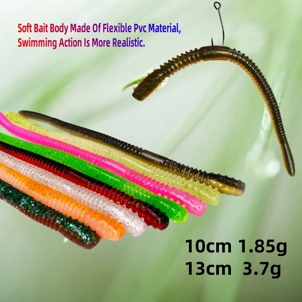 MUKUN-cebo suave de silicona para truco de gusanos, 10cm/1,85g, 13cm/3,7g, Leurre Souple para todos los peces, Iscas, Señuelos de Pesca artificiales, gusanos en barra - imagen 2