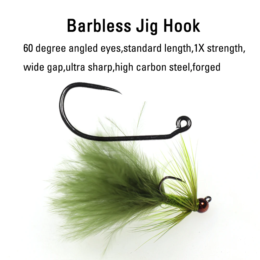 ICERIO-señuelo de pesca de tungsteno, 8 piezas, 12 #, Wooly Beadhead, Streamer, Fly Barbless Jig Hook, trucha Steelhead - imagen 3