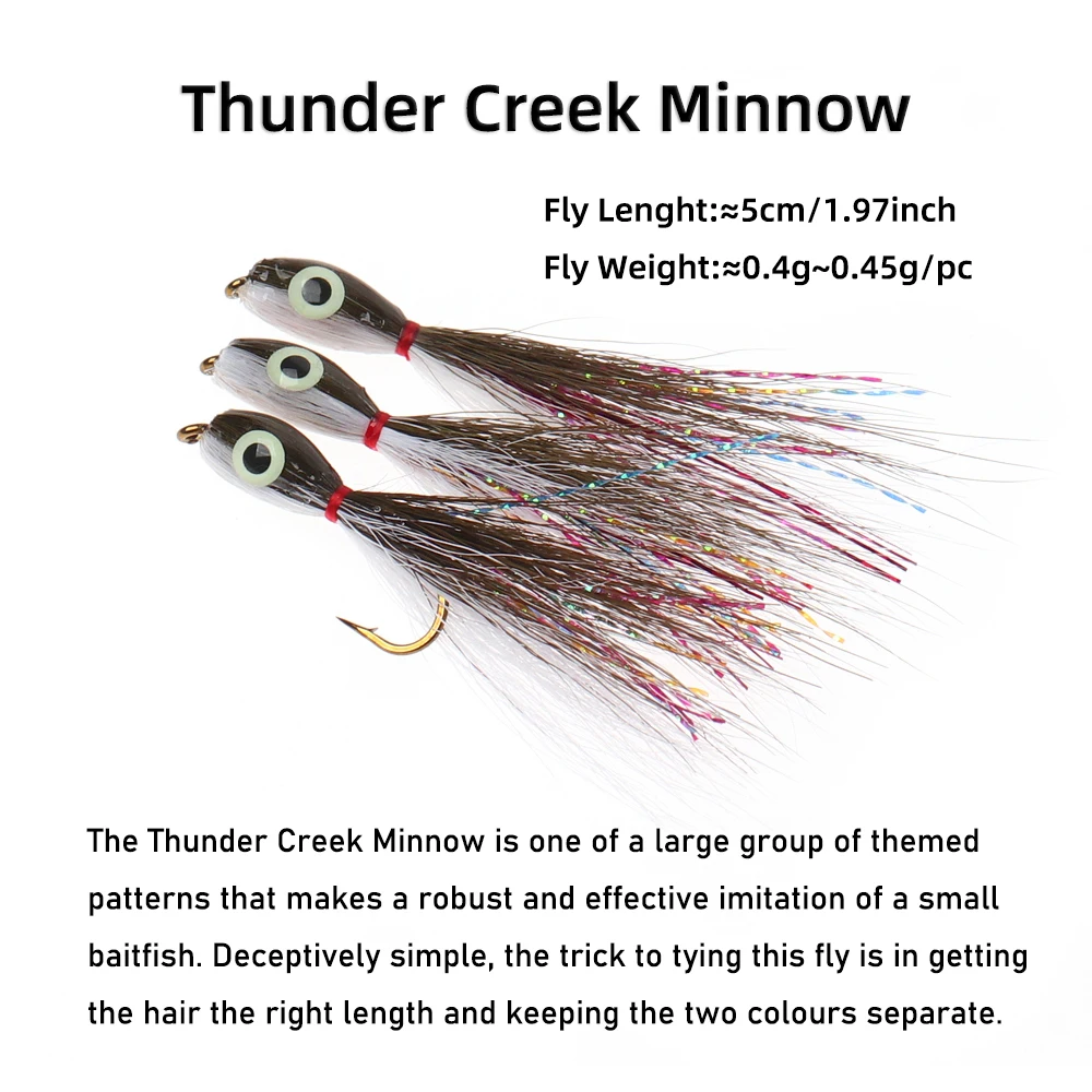 Wifreo 2 piezas/3 piezas # 8 Thunder Creek Minnow Olive White Bucktail 3D ojos luminosos pesca con mosca pequeño cebo señuelo trucha lubina Pike - imagen 2