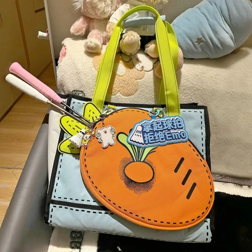 Nuevo bolso de zanahoria de tenis de dibujos animados, tela de nailon de gran capacidad, bolsa de almacenamiento para raqueta deportiva, bolso de hombro duradero y fuerte para Fitness, viaje - imagen 4