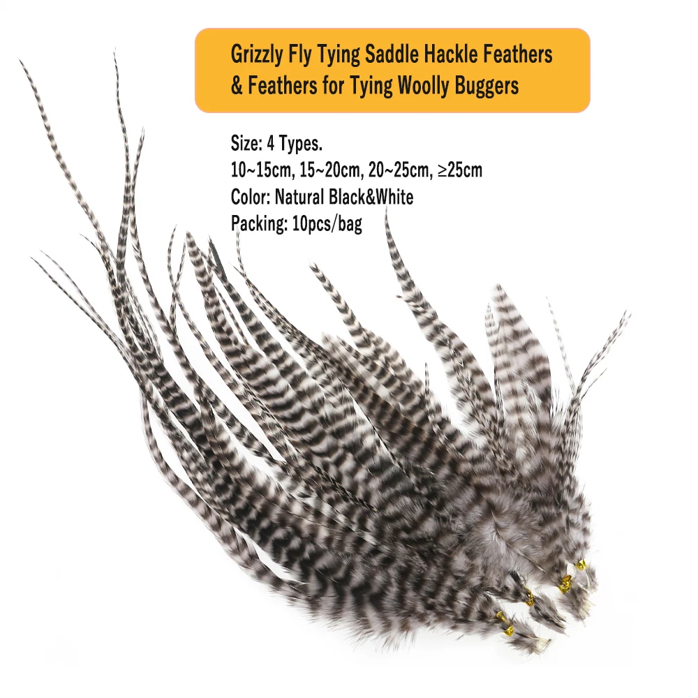 Wifreo, 10 Uds., plumas naturales para atar moscas en blanco y negro, plumas de pelo de gallo Grizzly para atar insectos lanosos Streamer - imagen 4