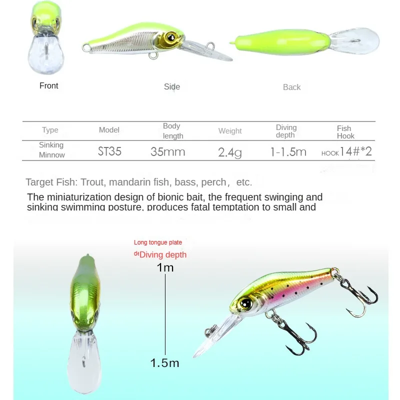 LETOYO 2,4g 35mm hundimiento minnow señuelo de pesca de invierno para trucha cebo duro crankbait wobblers aparejos de pesca para lubina perca pesca - imagen 3