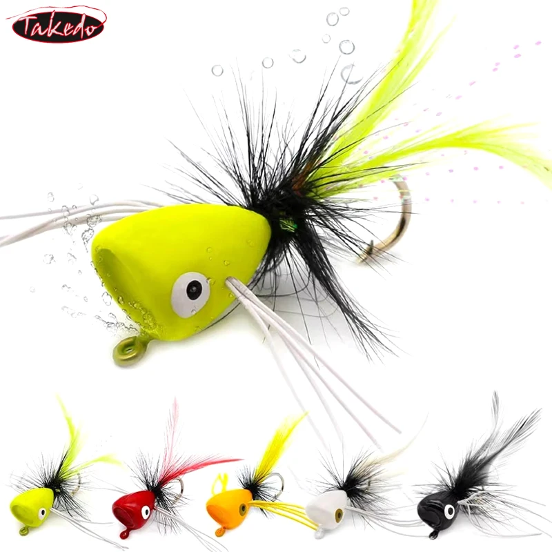TAKEDO 5 unids/caja Topwater señuelo de pesca con mosca flotante Popper moscas secas insectos señuelo de insecto Mayfly gancho para lubina trucha pez solmón