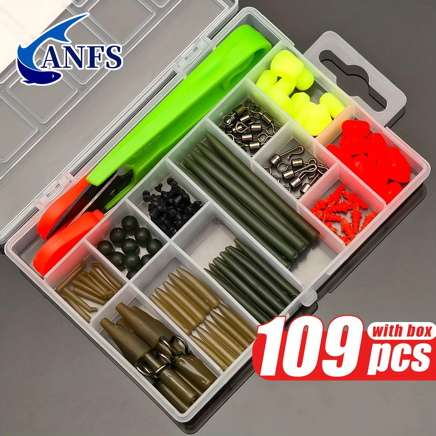 109 unids/set Kit de pesca con anzuelos, plomos y señuelos para pesca de carpa, incluye caja de aparejos y accesorios - imagen 3