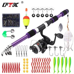 FTK-carrete de caña de pescar giratorio portátil, Kits completos de fibra de carbono, rueda de caña de carpa, accesorio de viaje, 1,8 M