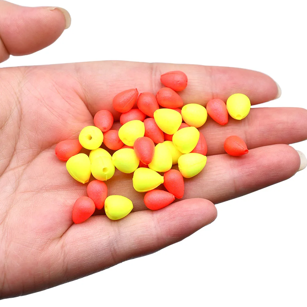 100 Uds. De frijoles de colisión llamativos, cuentas flotantes, cuentas rodantes superiores de plástico ovaladas gruesas, varios colores para pesca y Camping - imagen 4
