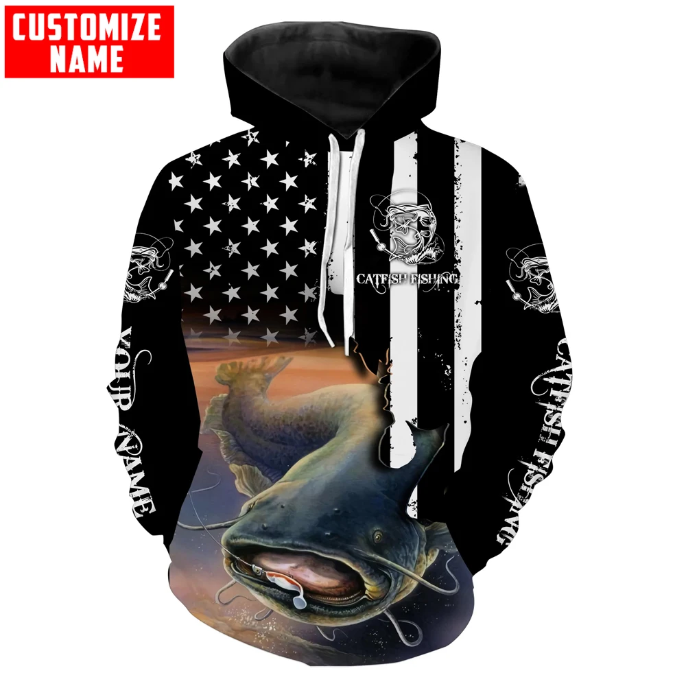 Sudadera con capucha personalizada patriótica para pesca de bagre con estampado 3D