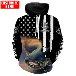 Sudadera con capucha personalizada patriótica para pesca de bagre con estampado 3D