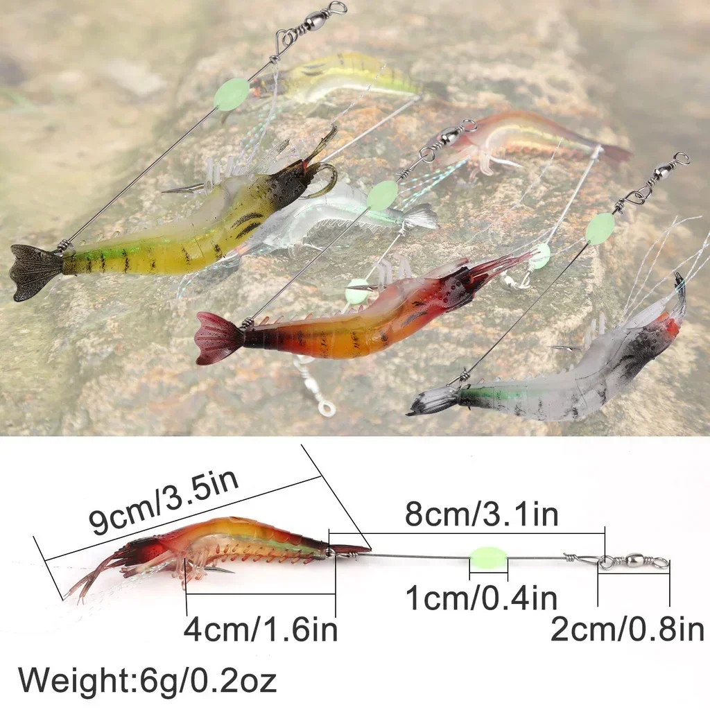 Señuelo de pesca de camarones luminoso, suave, con gancho, cuentas giratorias, cebo de pesca brillante de silicona Artificial, juego de cebo para peces, Jigging, 1 Uds. - imagen 2