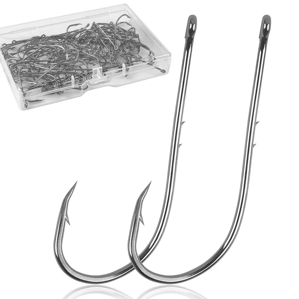 50 Uds Baitholder anzuelos de pesca con púas de vástago largo, ganchos de soporte para cebo, anzuelos compensados de acero rico en carbono, agua salada y agua dulce