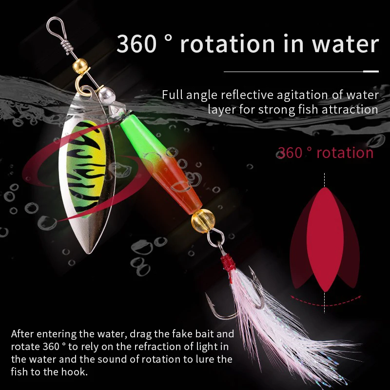 Señuelo tipo cuchara con lentejuelas giratorias plateadas de Metal, cebo duro de pesca giratorio de 7g/10g con anzuelo triple de plumas, accesorios de pesca, 1 Uds. - imagen 3