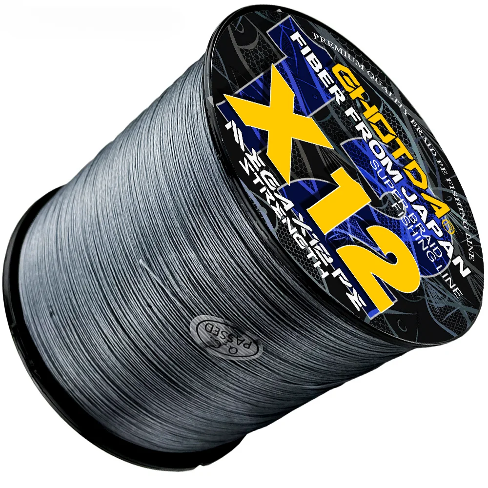 Línea de pesca trenzada multifilamento de 12 hebras 100M 300M X12 Core PE Extreme para herramienta de pesca de carpa 25LBs-120LBs línea de asistencia gris - imagen 3