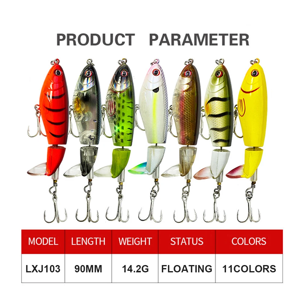 Señuelos de pesca flotantes, cebo giratorio Wobbler Topwater Whopper Plopper, cebo duro Artificial, Spinner de cola, Jerkbait LXJ103, 9cm, 14,2g - imagen 4