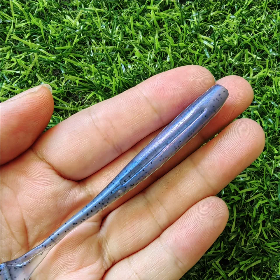 MUKUN 10 Uds T cola Shad cebos blandos 90mm/4,2g fácil brillo Isca Artificial silicona Pesca Señuelos de Pesca aparejos - imagen 5