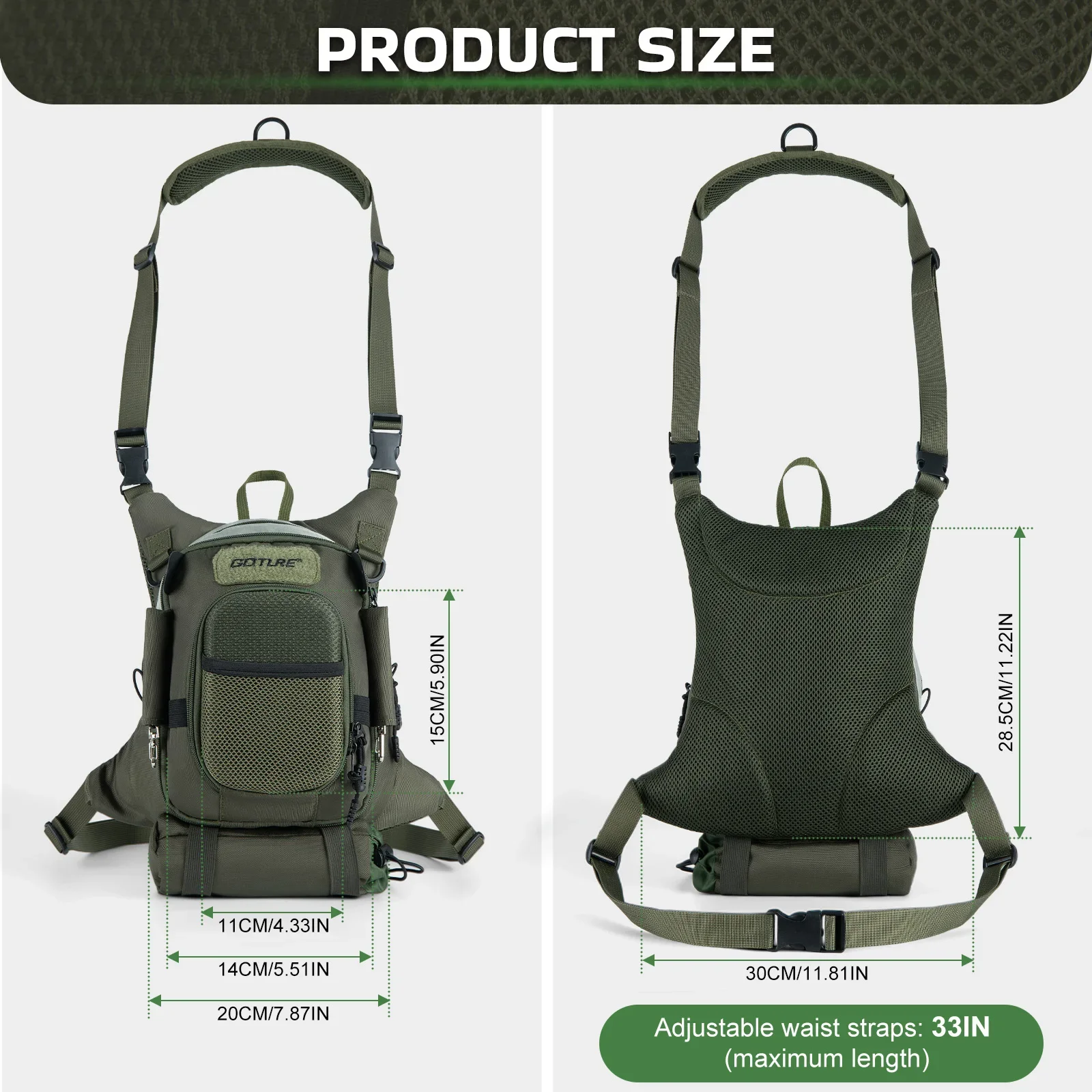 Goture-Bolsa de pecho para pesca con mosca, mochila ultraligera y transpirable, paquete de eslinga multibolsillo para accesorios de herramientas de equipo de pesca, 28,5x20cm - imagen 5