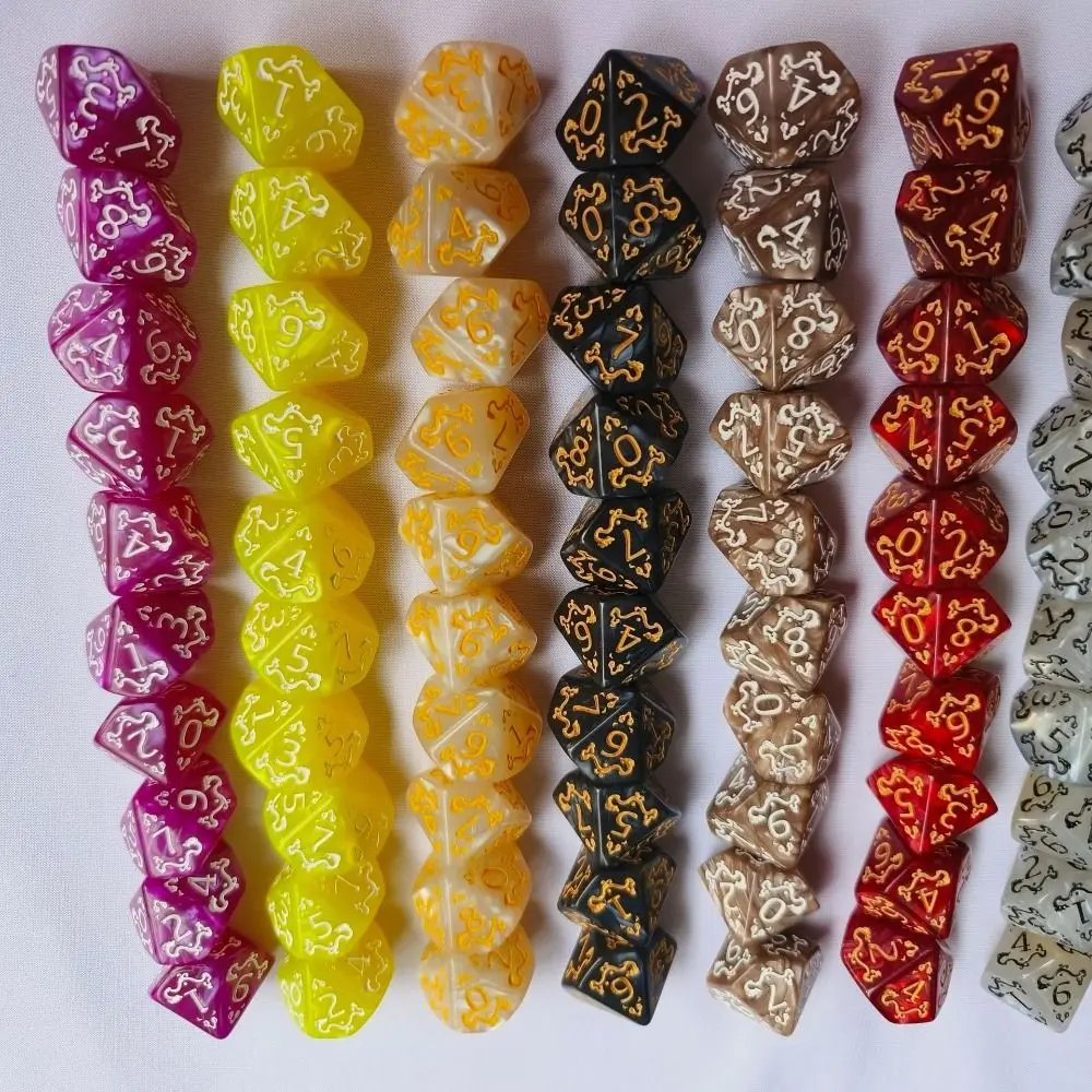 Juego de 10 Dados Acrílicos Creativos con Temática de Dragón, Dados Poliédricos D10 con Esquinas Afiladas, Amarillo, Morado, Dorado, Rojo, Dados para Juegos de Mesa, Regalo