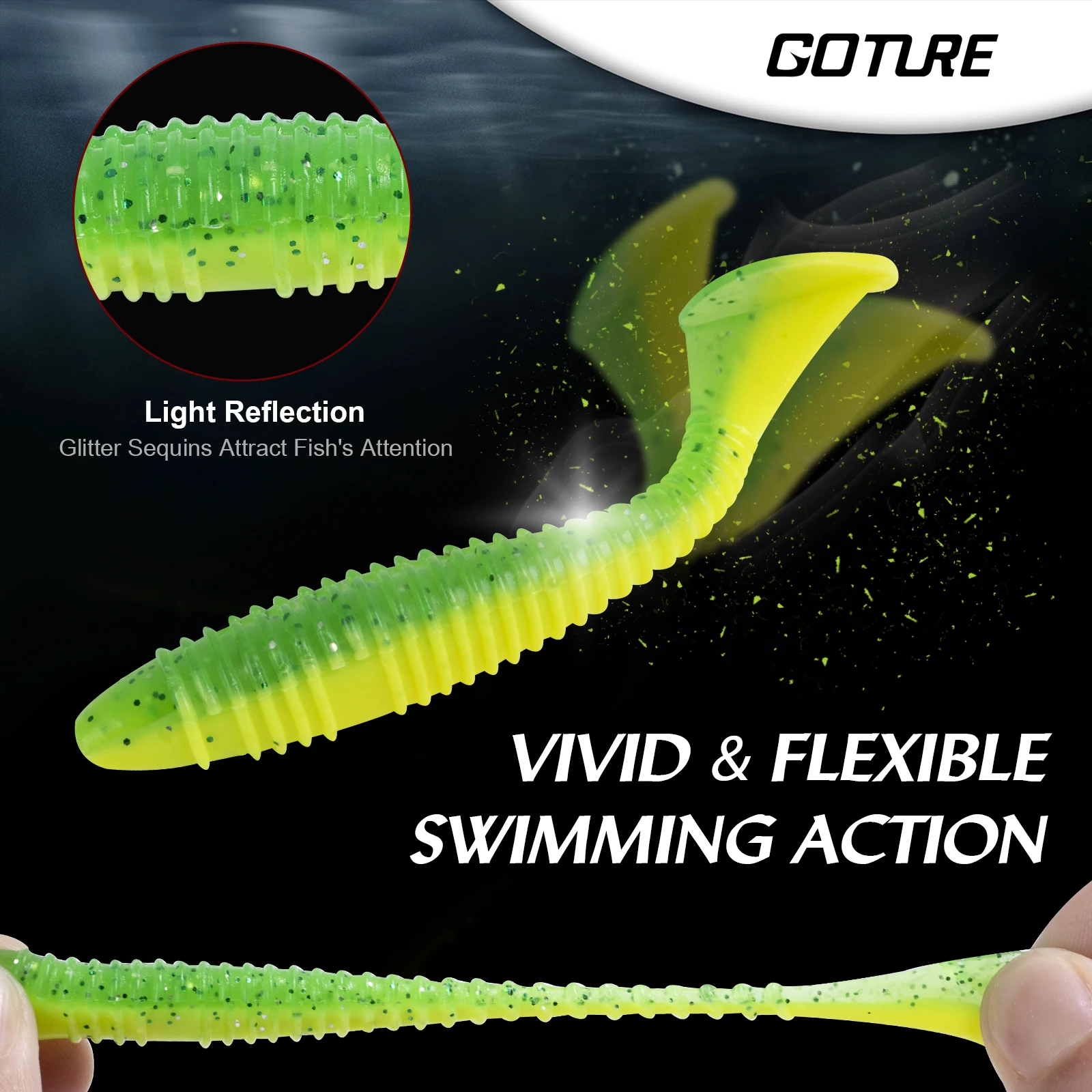 Goture-Cebo de silicona suave 20 piezas, señuelo de Pesca Artificial de 55mm y 65mm para Lucio, cola en T, Jigging - imagen 4