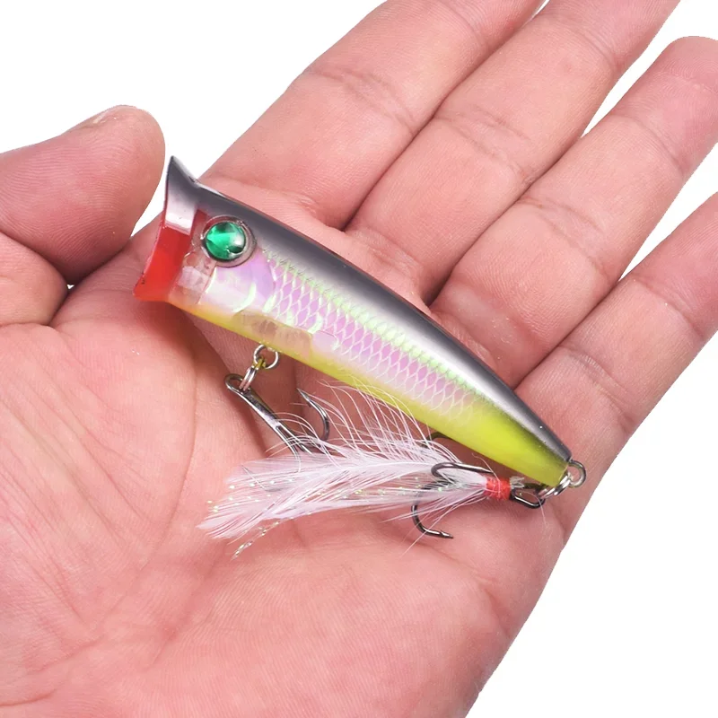 Señuelo de pesca Popper Topwater, 7,5 cm, 10,5g, Wobblers de plástico, cebo duro Artificial con ganchos para aparejos de pesca de Lucio, 1 ud. - imagen 2
