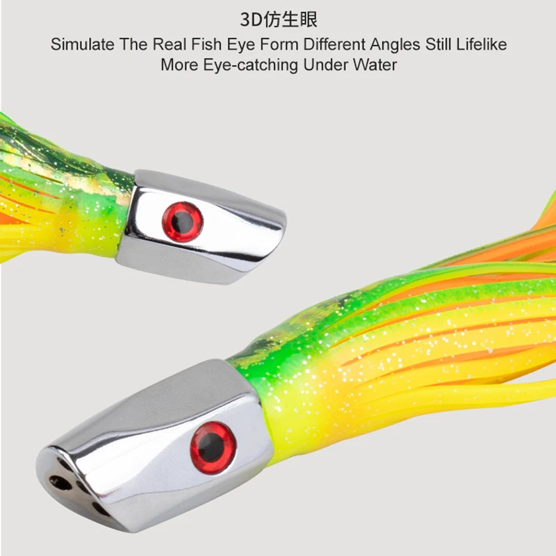 1 unidad de cebo con falda de calamar y pulpo con cabeza de cobre, 20,5 cm, señuelo de pesca de agua de mar, gran juego de aguas profundas, pesca de arrastre, Marlin, atún, señuelo de arrastre - imagen 5