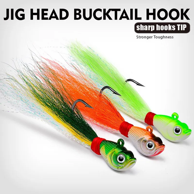 5pcs Bucktail Jigs Head Hook 3D Eyes Bait 7g 14g 28g 56g Deer Hair Feather Hook Beard Jigging Lure Fishing - imagen 5