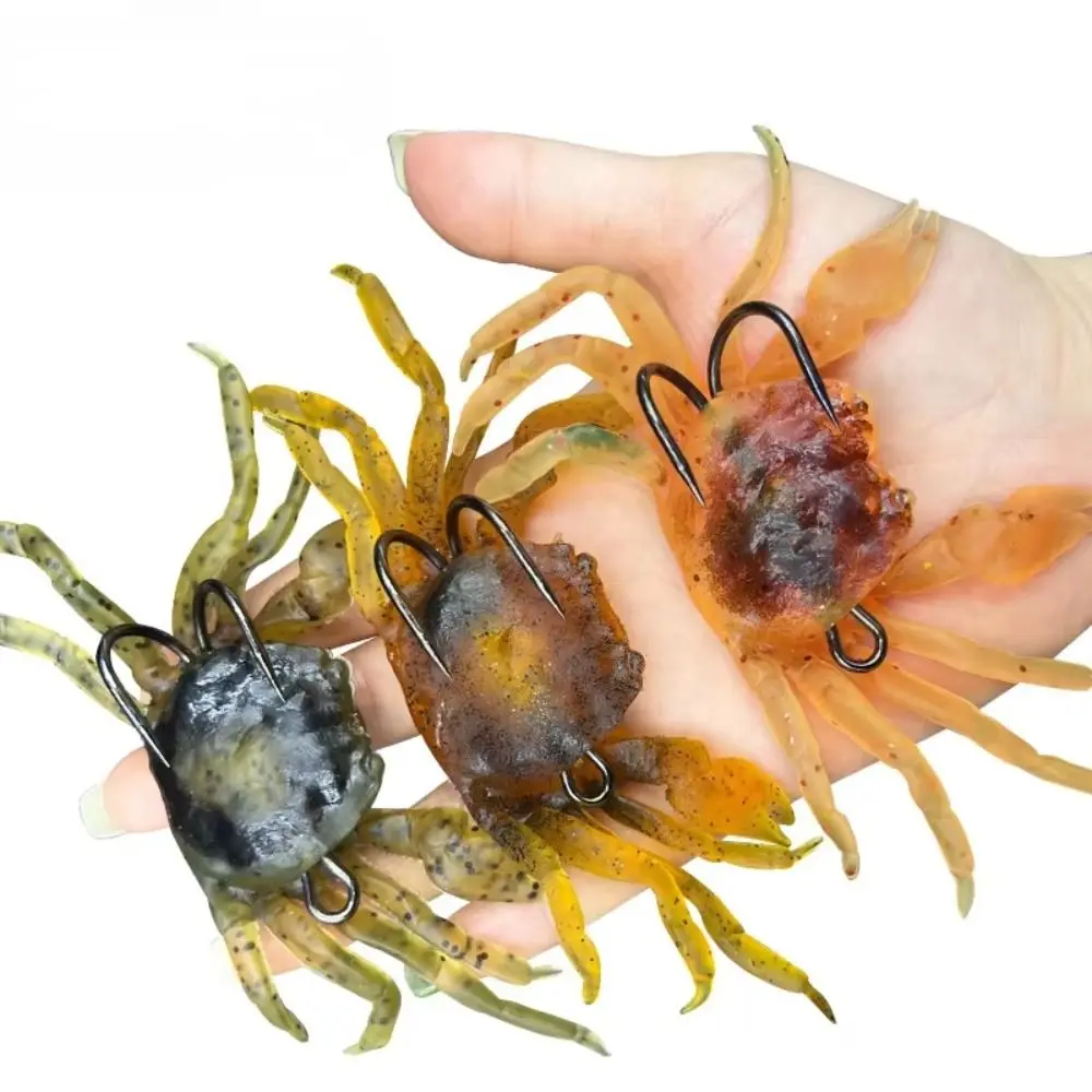Señuelos de pesca de cangrejo de goma de simulación de silicona, suaves, marrones, verdes y naranjas, con doble gancho, trampa de pesca, aparejos de pesca, 2 uds. - imagen 4