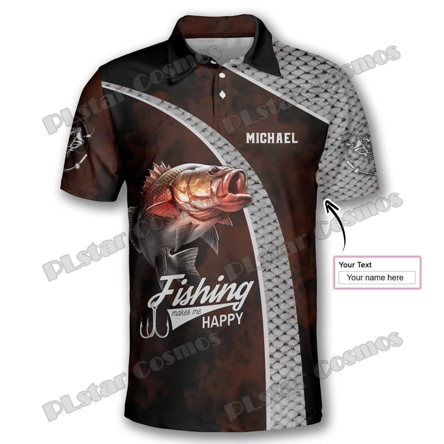 PLstar Cosmos Fishing Me hace feliz patrón de peces de lubina 3D completamente impreso Polos de hombre moda pantalón corto Casual camisa de manga PLP18 - imagen 2