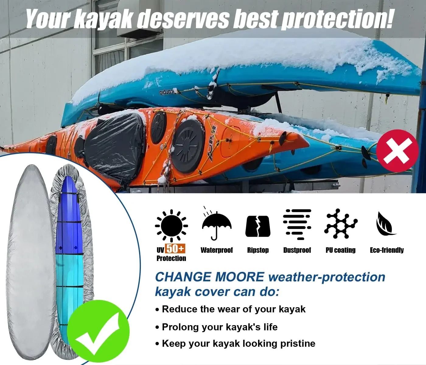 Goture-Funda de alta calidad para Kayak, cubierta duradera resistente a los rayos UV, impermeable, antipolvo, para almacenamiento de canoa - imagen 4