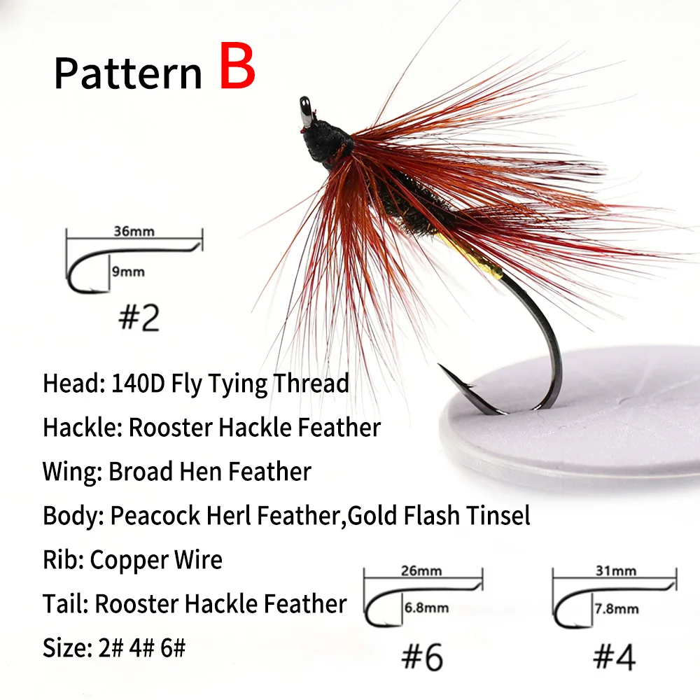 Bimoo 6 piezas # 2 # 4 # 6 trenzas de carga volar serpentinas clásicas salmón Steelhead señuelo de pesca cebo azul rojo oscuro gris - imagen 4