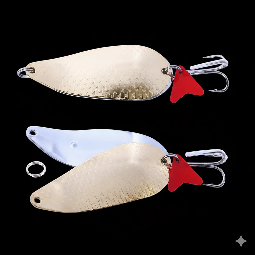 Cuchara giratoria doble metálica 8 cm – Brillo, ruido, lance largo - imagen 4