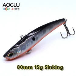 AOCLU Wobbler Super calidad hundimiento VIB vibración 80mm 15g cebo duro señuelo de pesca lubina agua dulce y sal anzuelos VMC fundición larga