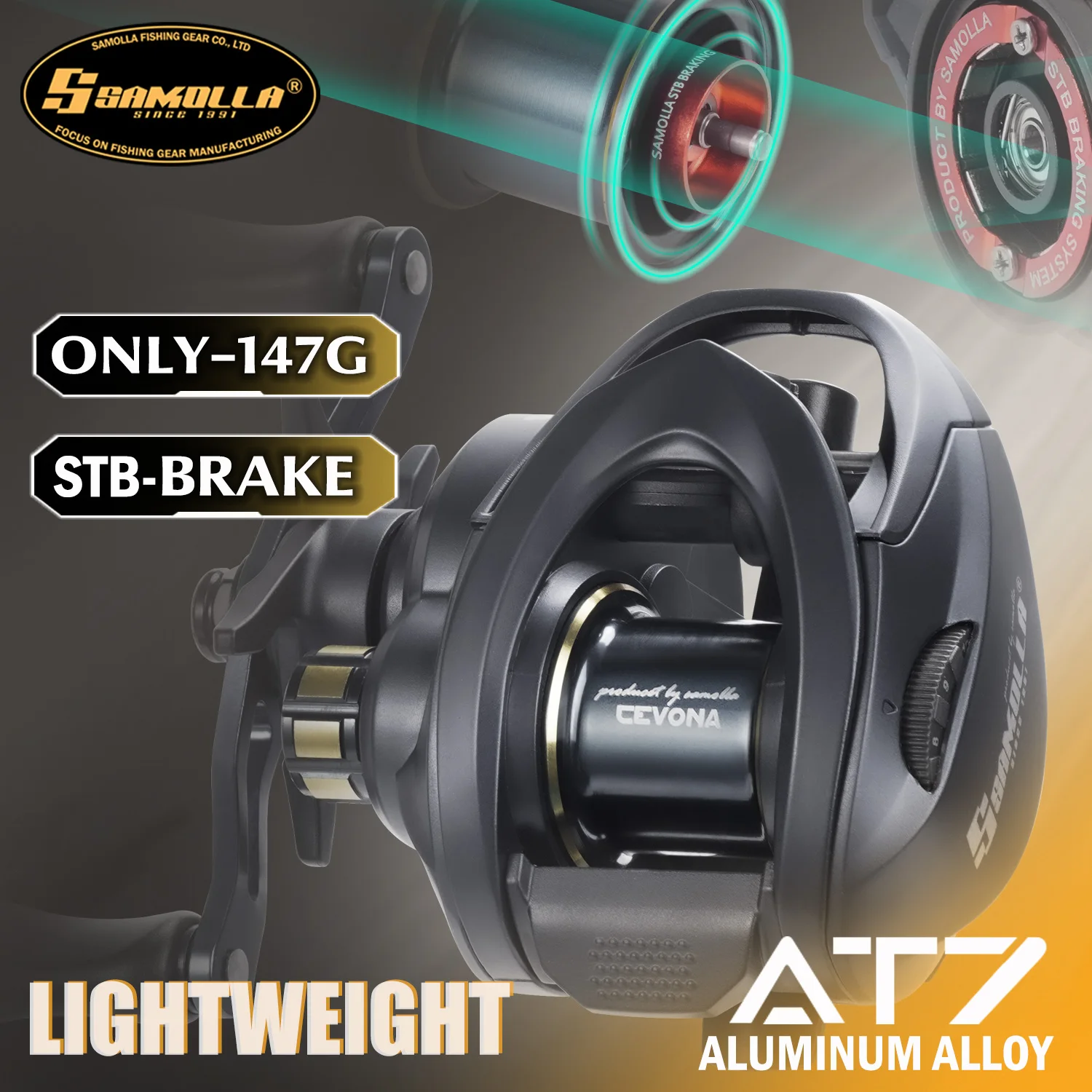 SAMOLLA nuevo carrete de pesca ultraligero de 149g STB carrete de pesca con freno 7,2 relación de engranaje agua salada 8 + 1BB 5KG Baitcaster de potencia