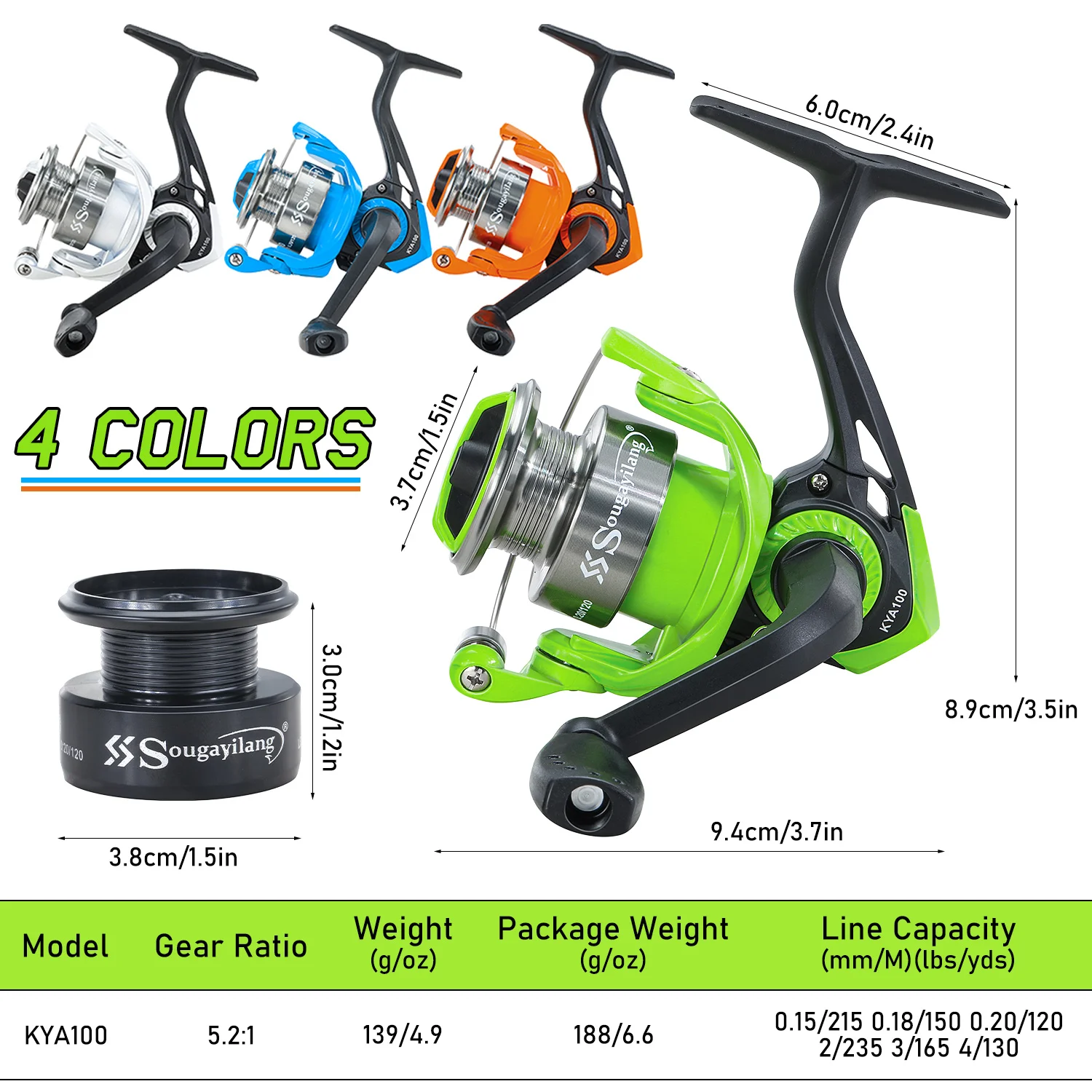 Sougayilang KAY200 Spinning Visserij-reel 5.6:1 Overbrengingsverhouding Aluminium Spoel Max Drag 8kg Lokken Reel Bass Forel Zoetwatervis - imagen 3
