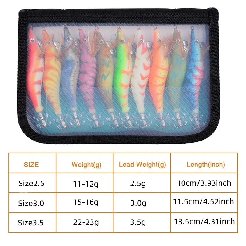 Señuelo de pesca de madera, camarones, calamar luminoso, pulpo, 10 Uds., 3,0 ojos 3D, cebo duro, plantilla de calamar Wobbler con bolsa - imagen 2